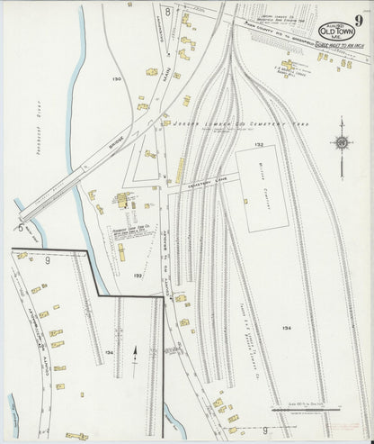 Sanborn Fire Insurance Map from Old Town, Penobscot County, Maine (1921), Sheet #0009 - Complete Map Set gallery image, historic Sanborn map, vintage wall art, Maine Maine