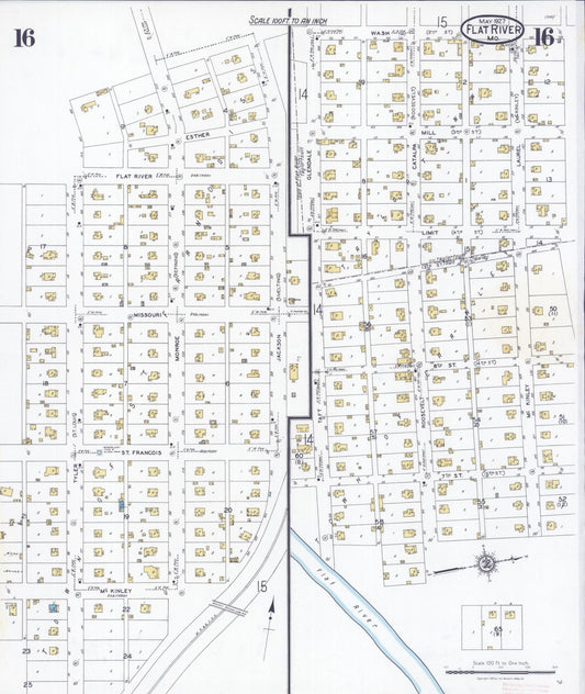 Sanborn Fire Insurance Map from Flat River, Saint Francois County, Missouri (1927), Sheet #0016 - Historic Sanborn Fire Insurance Map Print, vintage old map wall art, antique decor, genealogy gift, Missouri Missouri map