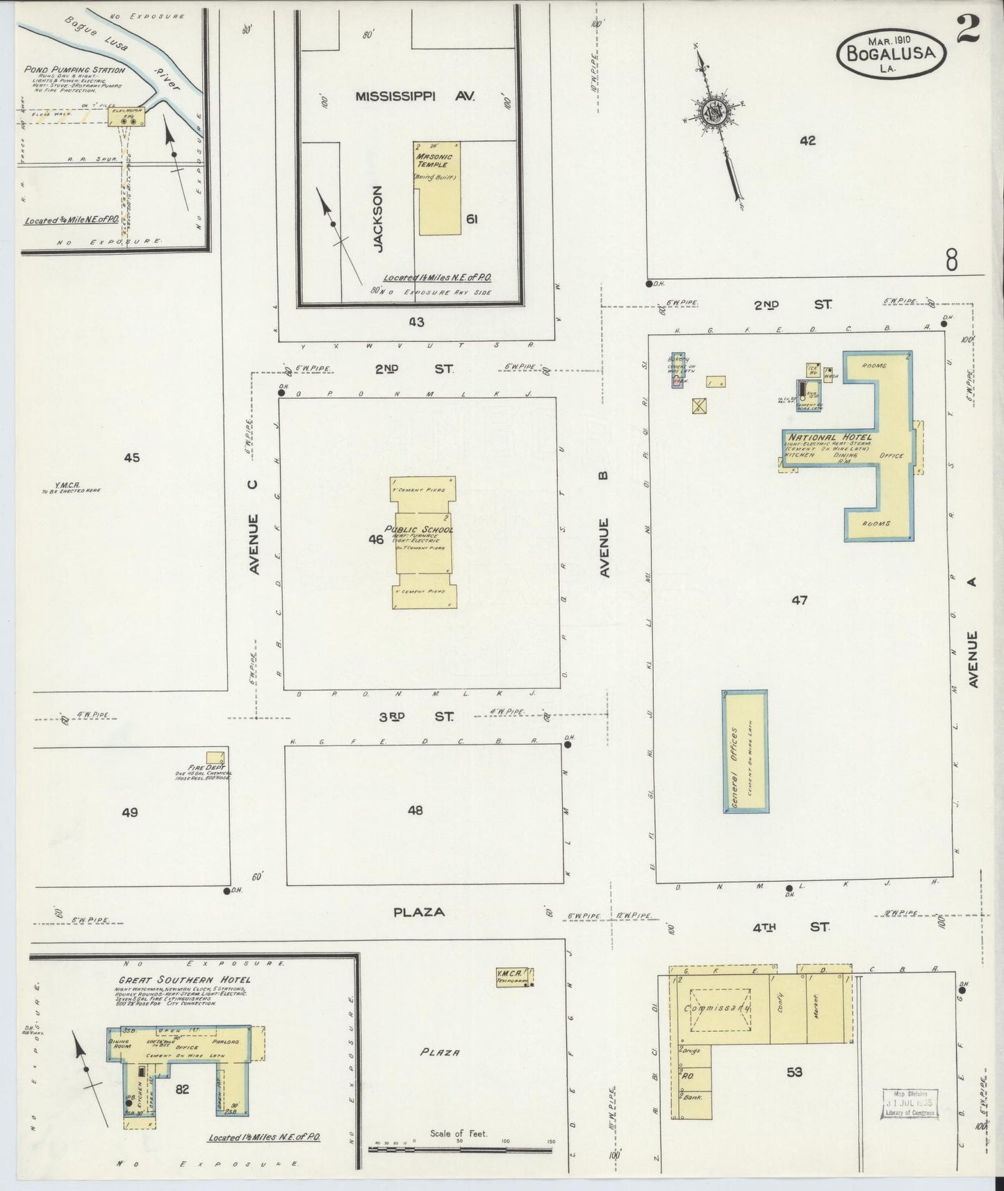 Sanborn Fire Insurance Map from Bogalusa, Washington Parish, Louisiana (1910), Sheet #0002 - Historic Sanborn Fire Insurance Map Print, vintage old map wall art, antique decor, genealogy gift, Louisiana Louisiana map