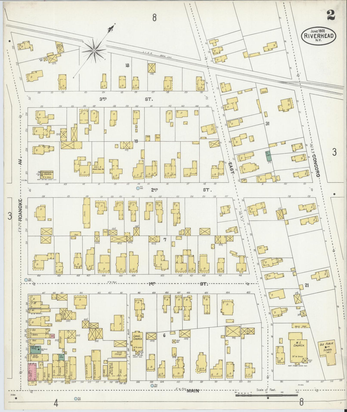 Sanborn Fire Insurance Map from Riverhead, Suffolk County, New York (1902), Sheet #0002 - Historic Sanborn Fire Insurance Map Print, vintage old map wall art, antique decor, genealogy gift, New York New York map