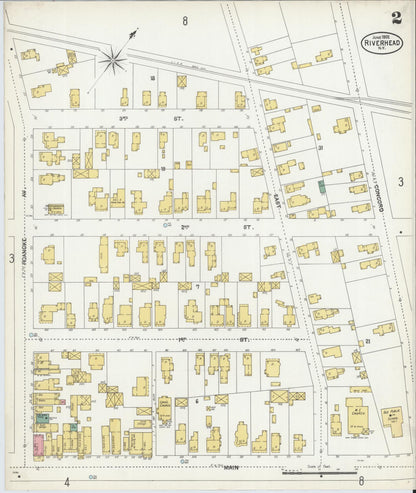 Sanborn Fire Insurance Map from Riverhead, Suffolk County, New York (1902), Sheet #0002 - Historic Sanborn Fire Insurance Map Print, vintage old map wall art, antique decor, genealogy gift, New York New York map