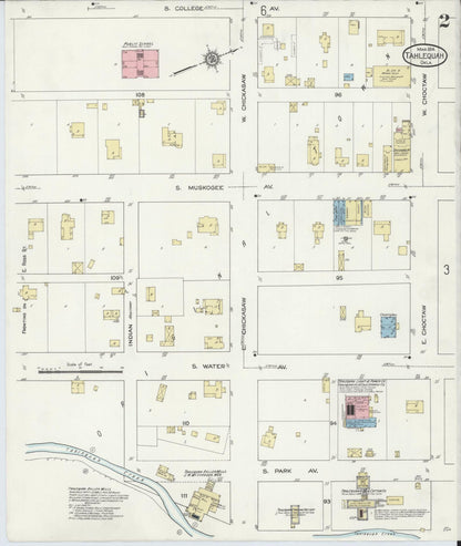 Sanborn Fire Insurance Map from Tahlequah, Cherokee County, Oklahoma (1914), Sheet #0002 - Complete Map Set gallery image, historic Sanborn map, vintage wall art, Oklahoma Oklahoma