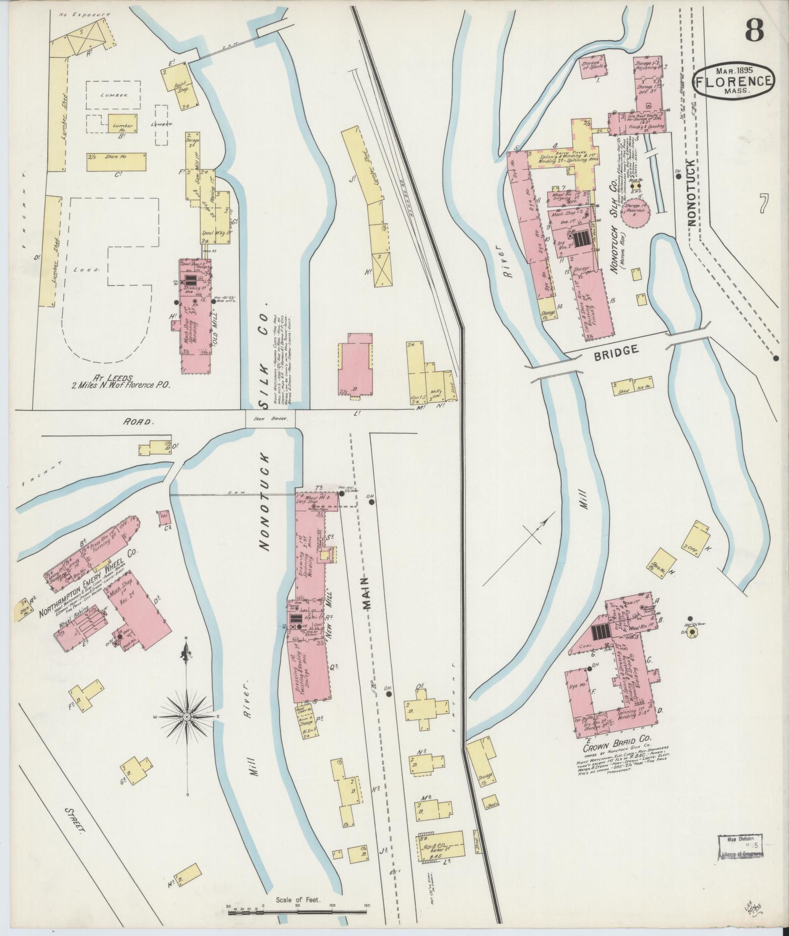 Sanborn Fire Insurance Map from Florence, Hampshire County, Massachusetts (1895), Sheet #0008 - Complete Map Set gallery image, historic Sanborn map, vintage wall art, Massachusetts Massachusetts