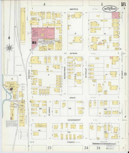 Sanborn Fire Insurance Map from Baton Rouge, East Baton Rouge Parish, Louisiana (1908), Sheet #0018 - Historic Sanborn Fire Insurance Map Print, vintage old map wall art, antique decor, genealogy gift, Louisiana Louisiana map