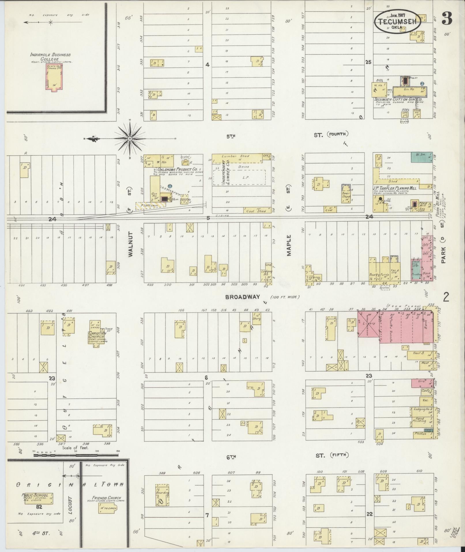Sanborn Fire Insurance Map from Tecumseh, Pottawatomie County, Oklahoma (1907), Sheet #0003 - Complete Map Set gallery image, historic Sanborn map, vintage wall art, Oklahoma Oklahoma