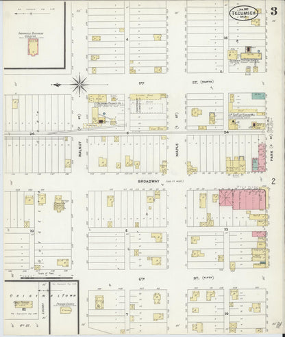 Sanborn Fire Insurance Map from Tecumseh, Pottawatomie County, Oklahoma (1907), Sheet #0003 - Complete Map Set gallery image, historic Sanborn map, vintage wall art, Oklahoma Oklahoma