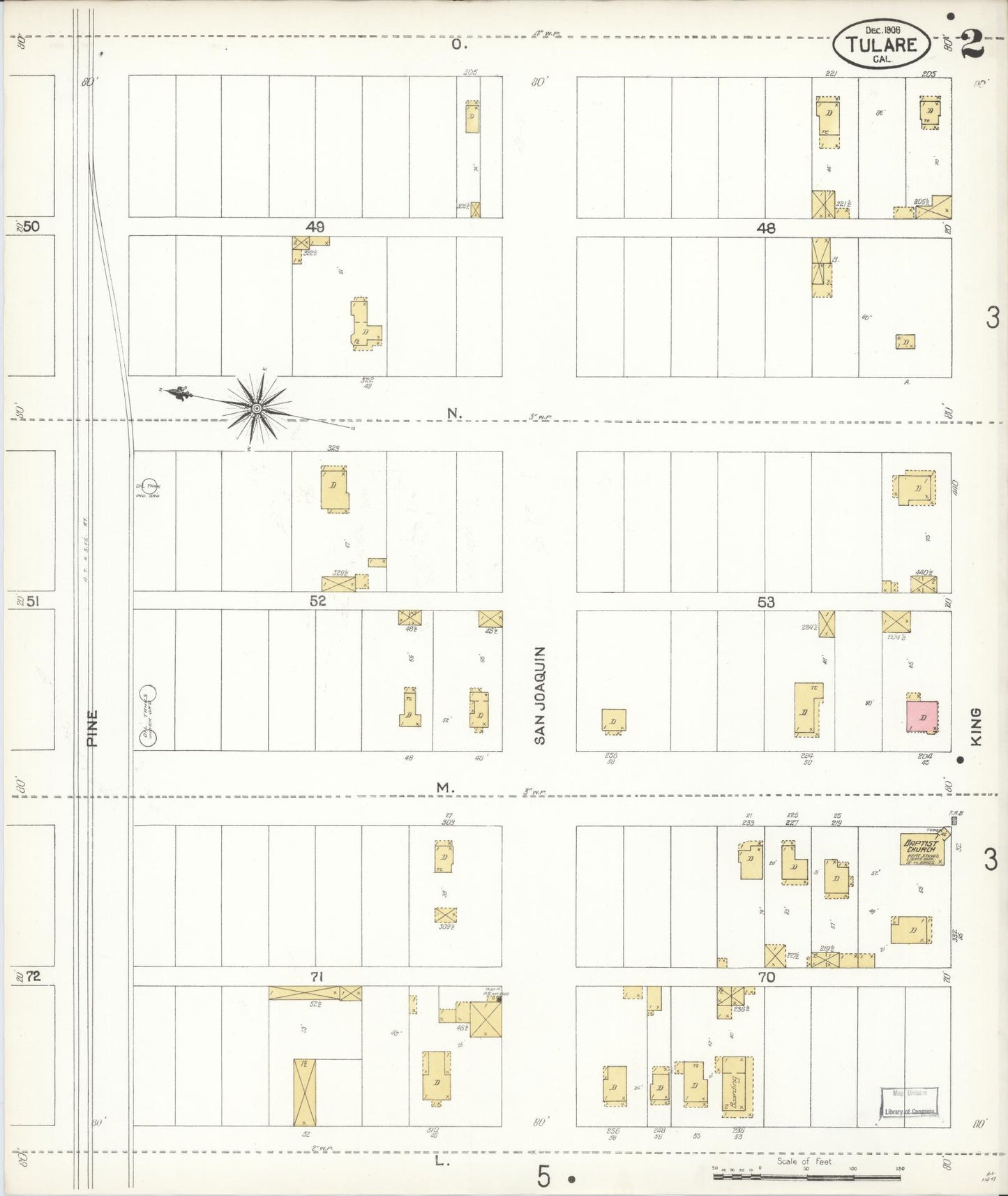 Sanborn Fire Insurance Map from Tulare, Tulare County, California (1906), Sheet #0002 - Complete Map Set gallery image, historic Sanborn map, vintage wall art, California California