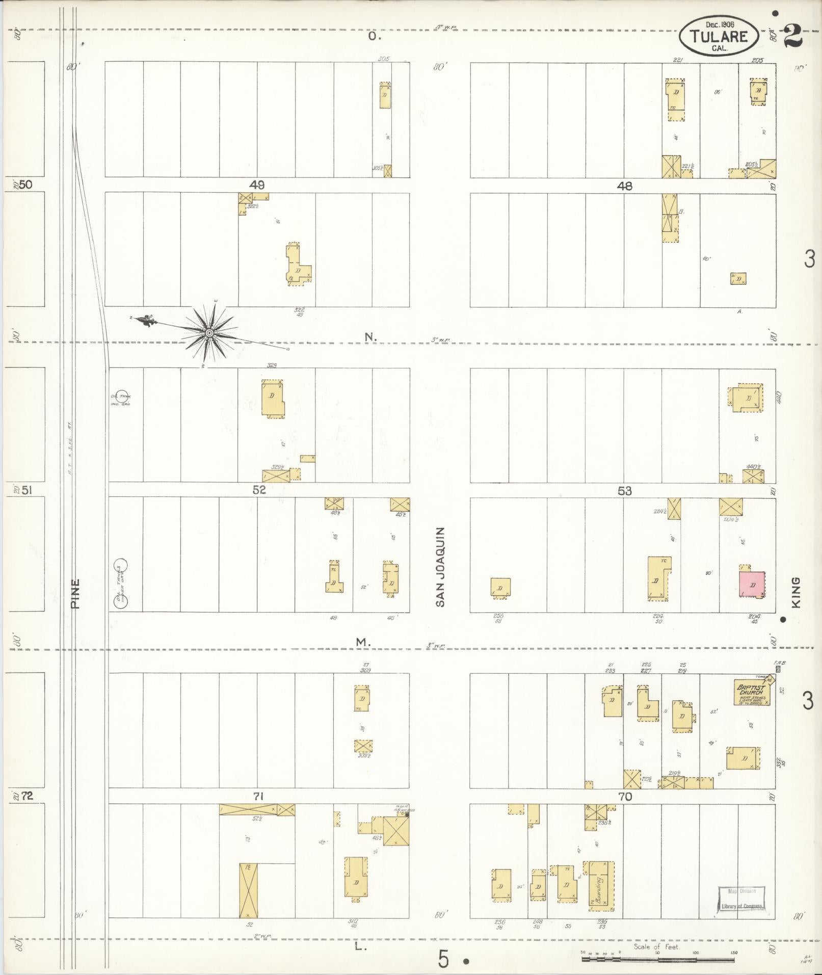 Sanborn Fire Insurance Map from Tulare, Tulare County, California (1906), Sheet #0002 - Complete Map Set gallery image, historic Sanborn map, vintage wall art, California California