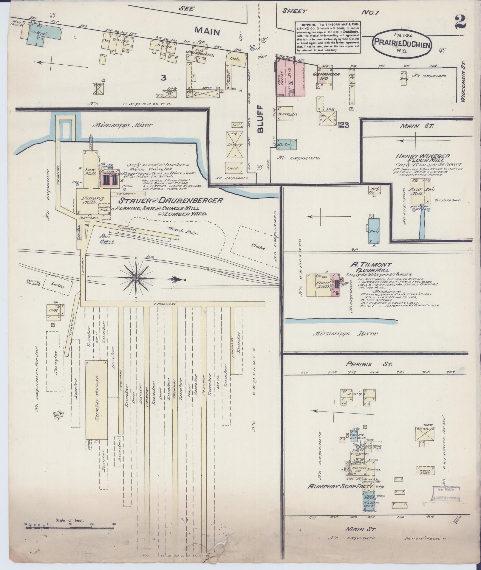 Sanborn Fire Insurance Map from Prairie du Chien, Crawford County, Wisconsin (1884), Sheet #0002 - Historic Sanborn Fire Insurance Map Print, vintage old map wall art, antique decor, genealogy gift, Wisconsin Wisconsin map