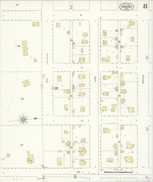 Sanborn Fire Insurance Map from Pomeroy, Garfield County, Washington (1908), Sheet #0008 - Historic Sanborn Fire Insurance Map Print, vintage old map wall art, antique decor, genealogy gift, Washington Washington map