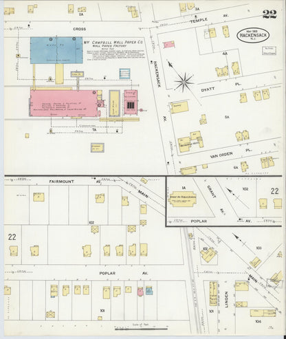 Sanborn Fire Insurance Map from Hackensack, Bergen County, New Jersey (1908), Sheet #0022 - Complete Map Set gallery image, historic Sanborn map, vintage wall art, New Jersey New Jersey