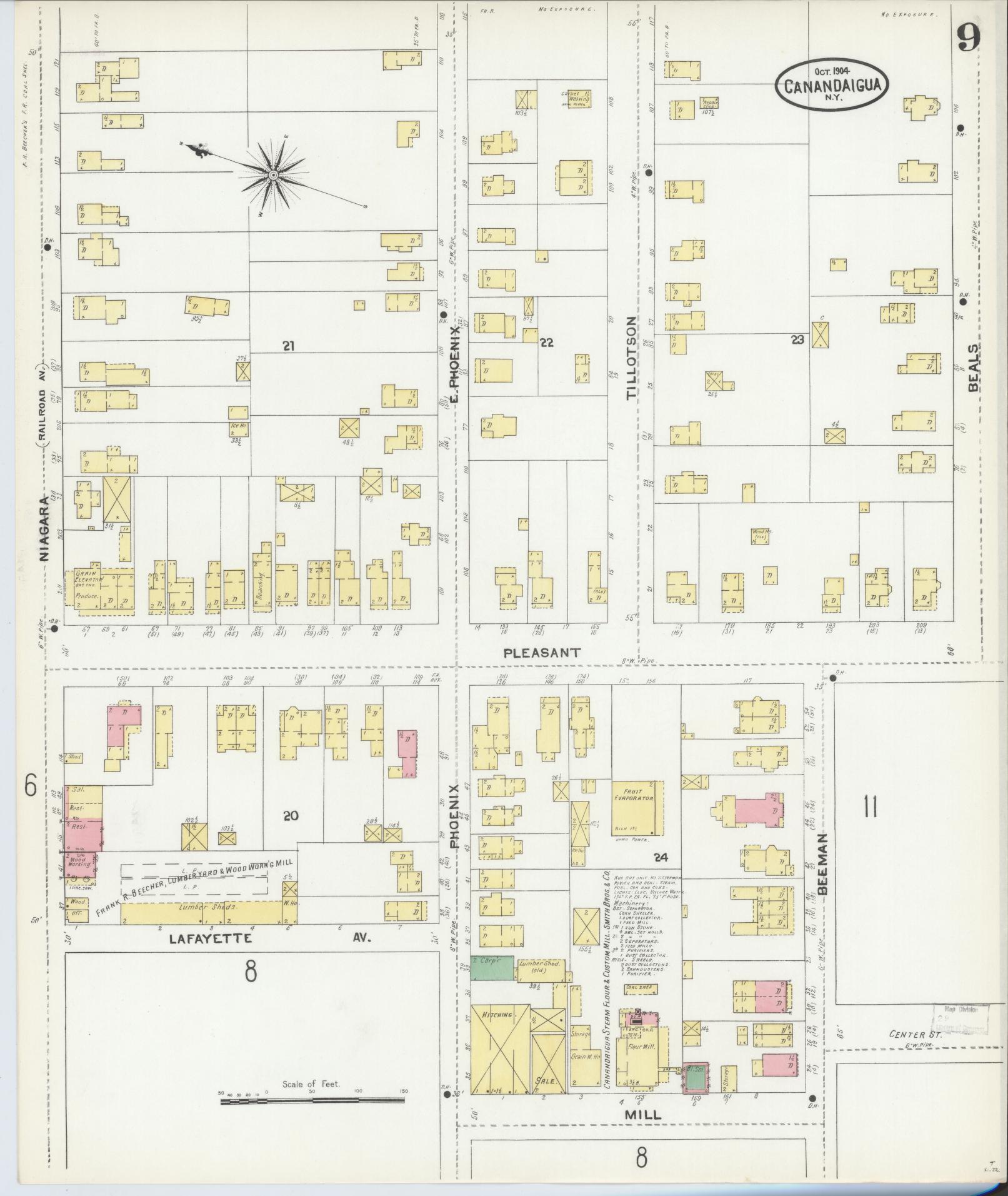 Sanborn Fire Insurance Map from Canandaigua, Ontario County, New York (1904), Sheet #0009 - Historic Sanborn Fire Insurance Map Print, vintage old map wall art, antique decor, genealogy gift, New York New York map