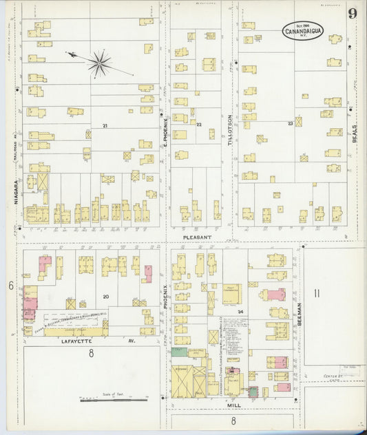 Sanborn Fire Insurance Map from Canandaigua, Ontario County, New York (1904), Sheet #0009 - Historic Sanborn Fire Insurance Map Print, vintage old map wall art, antique decor, genealogy gift, New York New York map