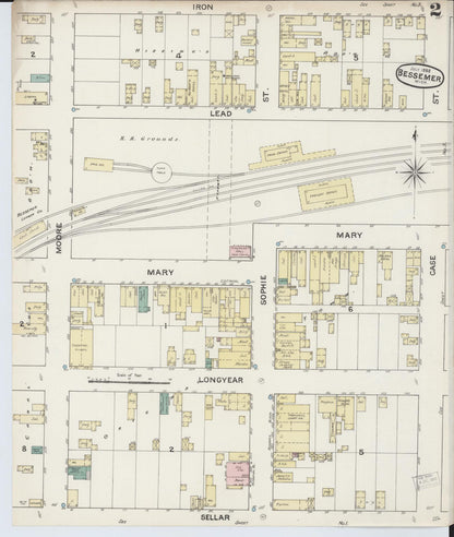 Sanborn Fire Insurance Map from Bessemer, Gogebic County, Michigan (1888), Sheet #0002 - Historic Sanborn Fire Insurance Map Print, vintage old map wall art, antique decor, genealogy gift, Michigan Michigan map