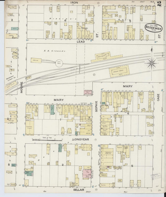 Sanborn Fire Insurance Map from Bessemer, Gogebic County, Michigan (1888), Sheet #0002 - Historic Sanborn Fire Insurance Map Print, vintage old map wall art, antique decor, genealogy gift, Michigan Michigan map