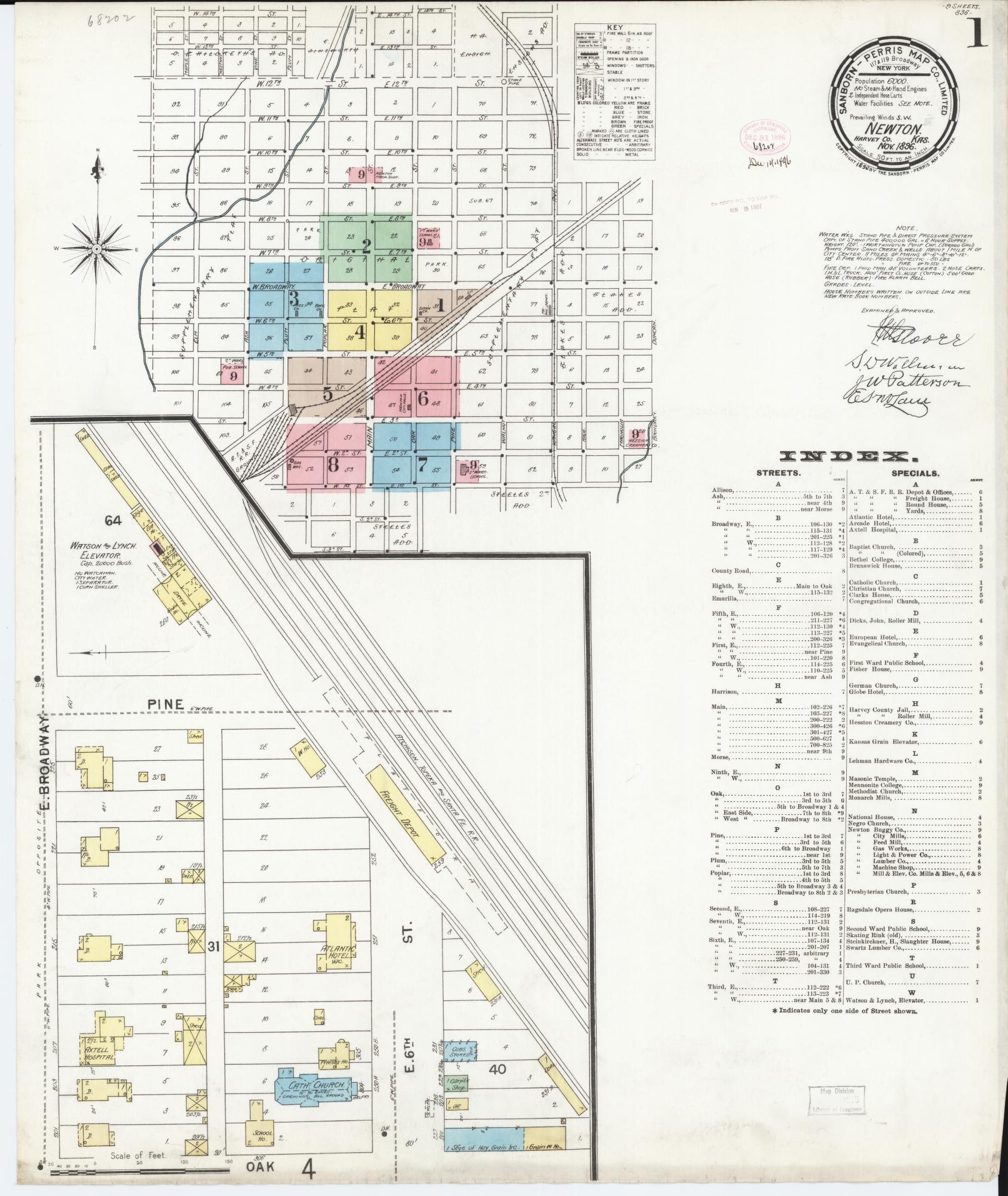 Sanborn Fire Insurance Map from Newton, Harvey County, Kansas (1896), Sheet #0001 - Complete Map Set gallery image, historic Sanborn map, vintage wall art, Kansas Kansas