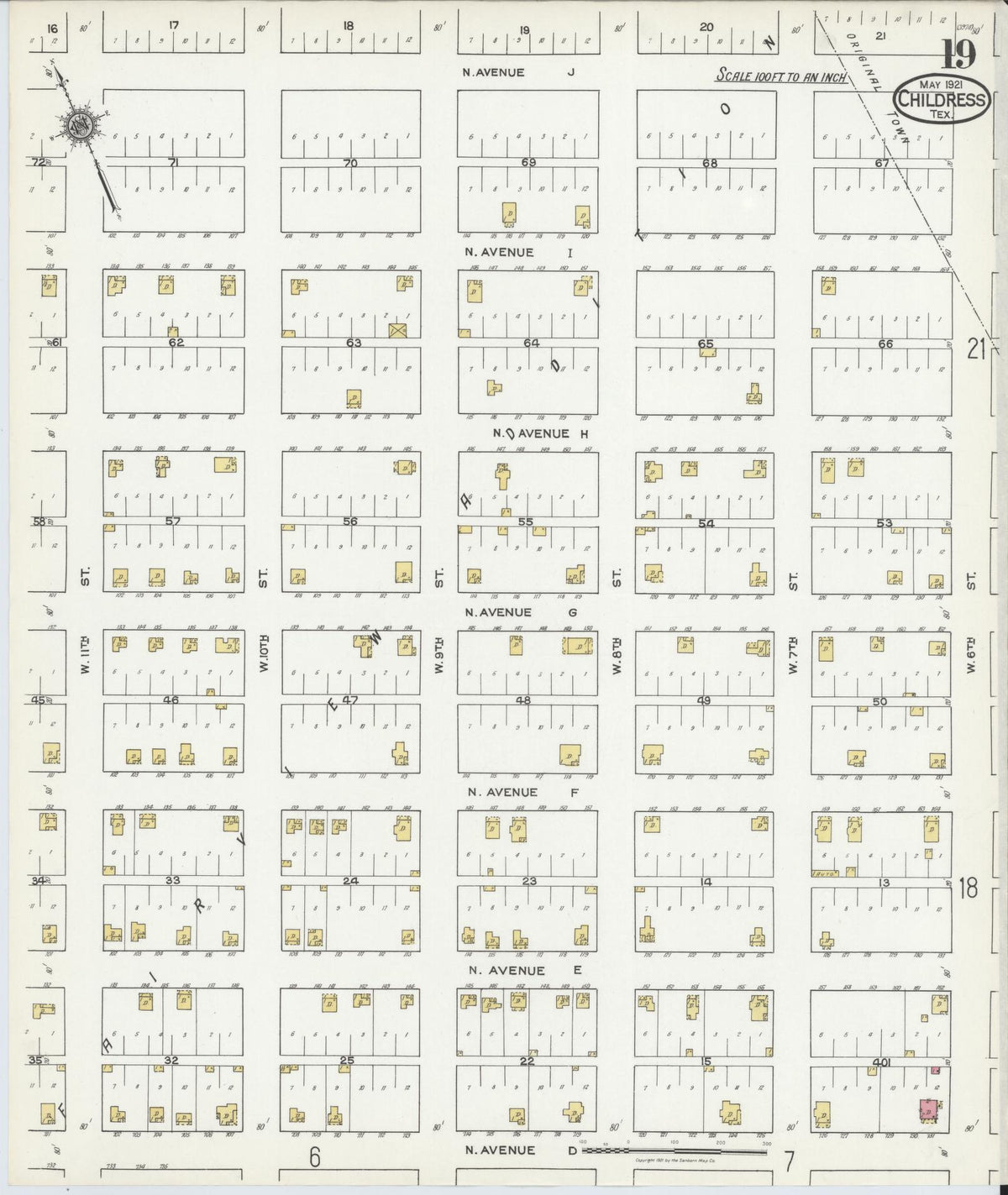 Sanborn Fire Insurance Map from Childress, Childress County, Texas (1921), Sheet #0019 - Historic Sanborn Fire Insurance Map Print, vintage old map wall art, antique decor, genealogy gift, Texas Texas map