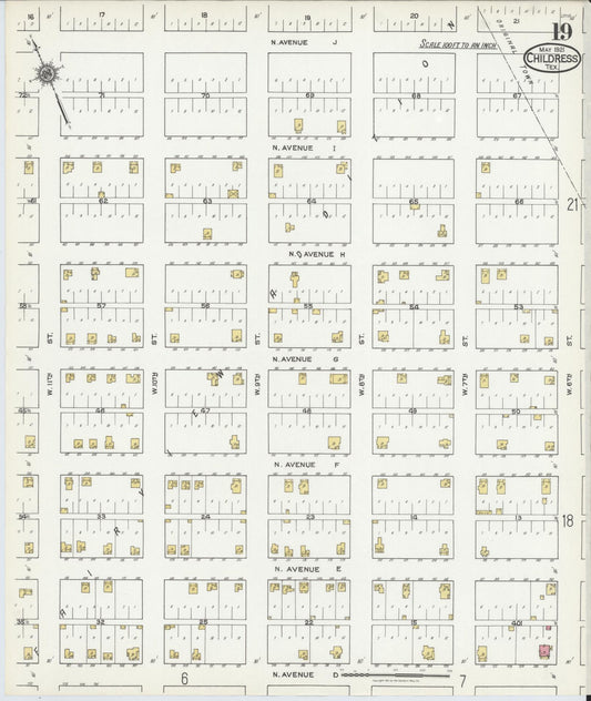 Sanborn Fire Insurance Map from Childress, Childress County, Texas (1921), Sheet #0019 - Historic Sanborn Fire Insurance Map Print, vintage old map wall art, antique decor, genealogy gift, Texas Texas map