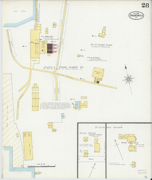 Sanborn Fire Insurance Map from Brunswick, Glynn County, Georgia (1898), Sheet #0028 - Historic Sanborn Fire Insurance Map Print, vintage old map wall art, antique decor, genealogy gift, Georgia Georgia map