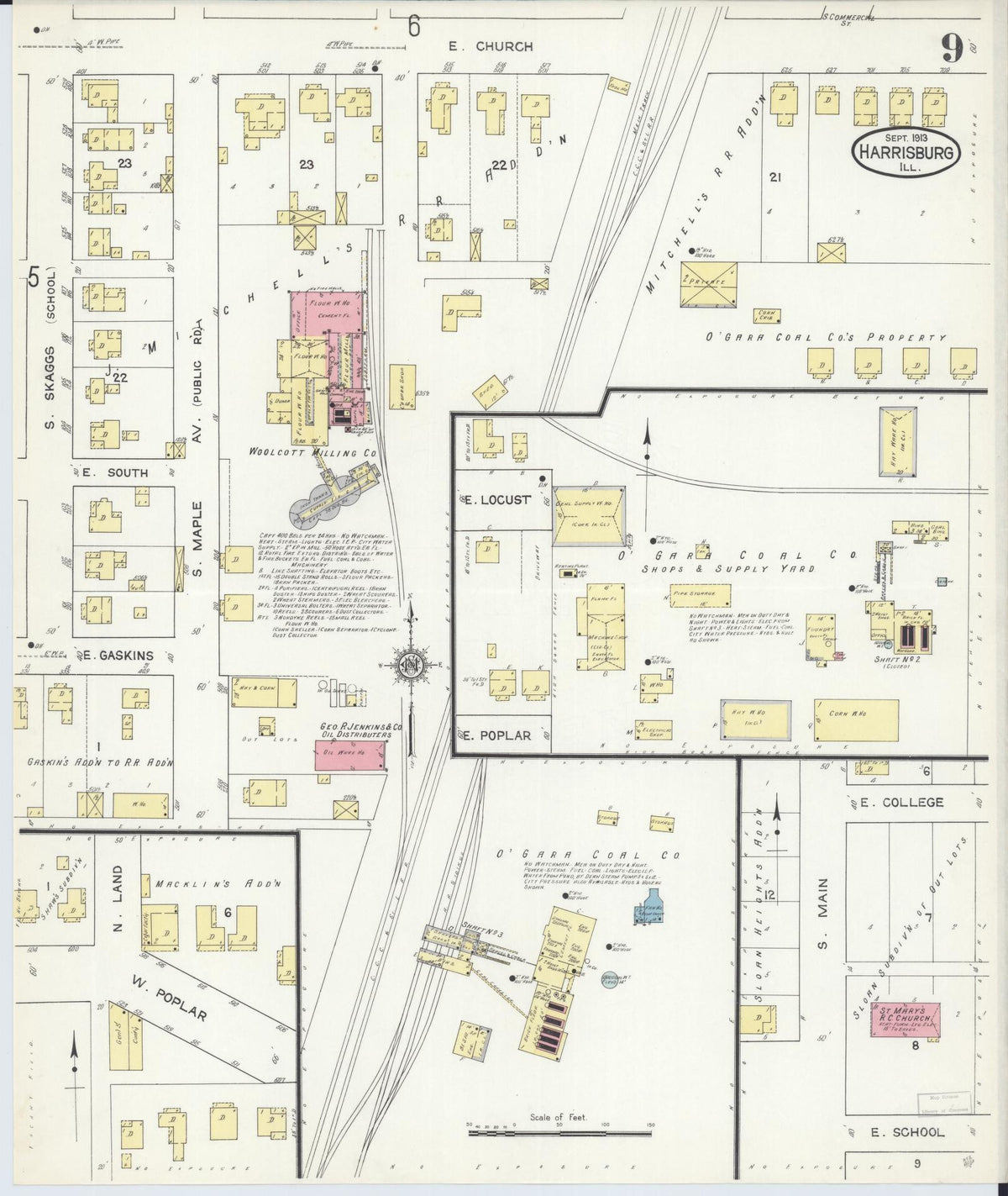 Sanborn Fire Insurance Map from Harrisburg, Saline County, Illinois (1913), Sheet #0009 - Historic Sanborn Fire Insurance Map Print, vintage old map wall art, antique decor, genealogy gift, Illinois Illinois map