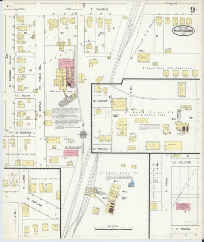 Sanborn Fire Insurance Map from Harrisburg, Saline County, Illinois (1913), Sheet #0009 - Historic Sanborn Fire Insurance Map Print, vintage old map wall art, antique decor, genealogy gift, Illinois Illinois map