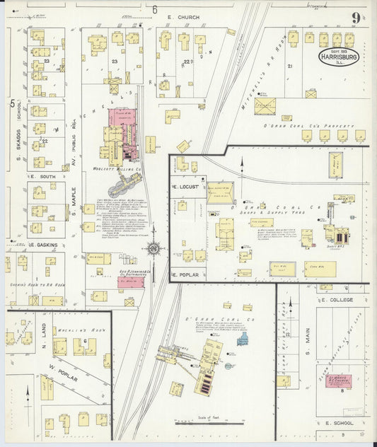 Sanborn Fire Insurance Map from Harrisburg, Saline County, Illinois (1913), Sheet #0009 - Historic Sanborn Fire Insurance Map Print, vintage old map wall art, antique decor, genealogy gift, Illinois Illinois map