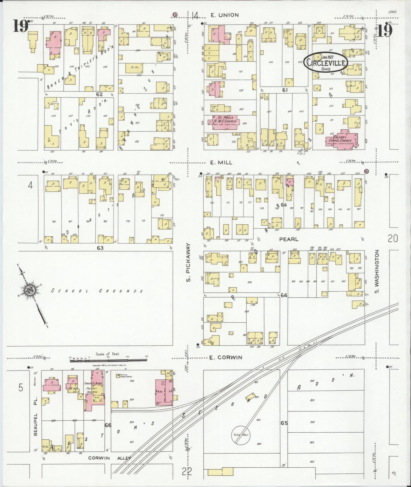 Sanborn Fire Insurance Map from Circleville, Pickaway County, Ohio (1927), Sheet #0019 - Complete Map Set gallery image, historic Sanborn map, vintage wall art, Ohio Ohio