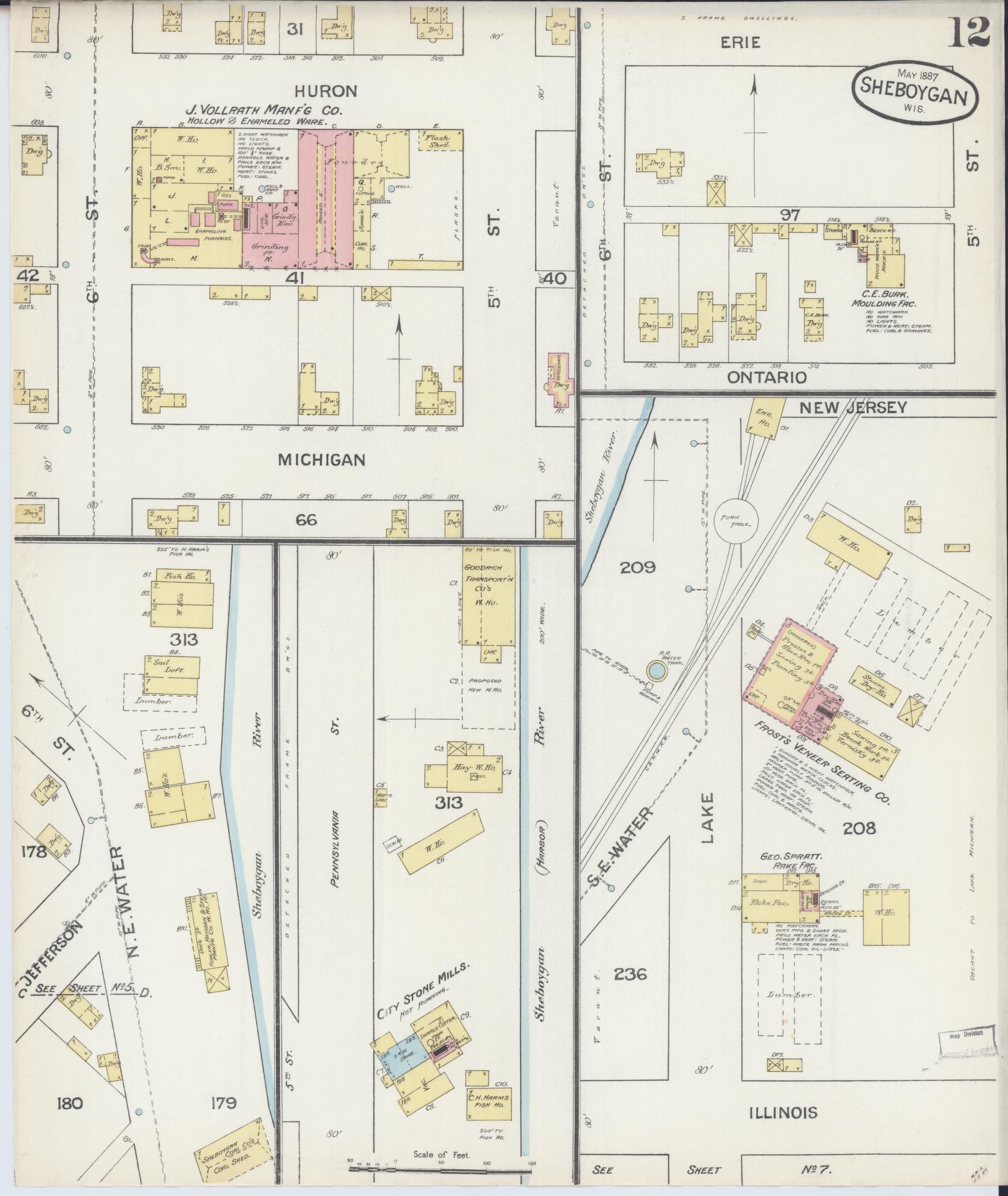Sanborn Fire Insurance Map from Sheboygan, Sheboygan County, Wisconsin (1887), Sheet #0012 - Complete Map Set gallery image, historic Sanborn map, vintage wall art, Wisconsin Wisconsin