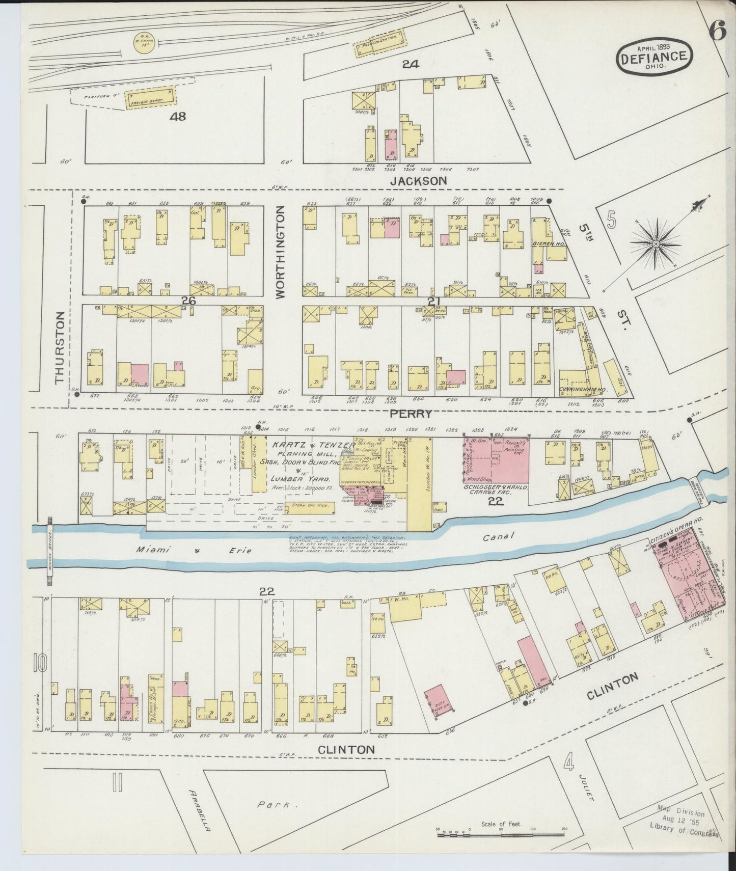 Sanborn Fire Insurance Map from Defiance, Defiance County, Ohio (1893), Sheet #0006 - Complete Map Set gallery image, historic Sanborn map, vintage wall art, Ohio Ohio