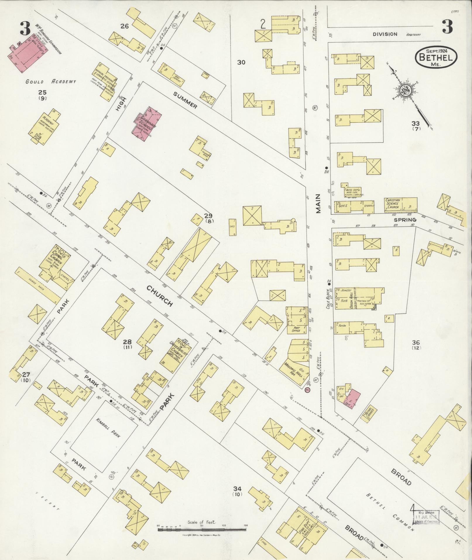 Sanborn Fire Insurance Map from Bethel, Oxford County, Maine (1924), Sheet #0003 - Complete Map Set gallery image, historic Sanborn map, vintage wall art, Maine Maine