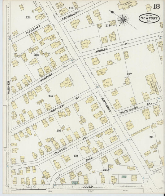 Sanborn Fire Insurance Map from Newport, Newport County, Rhode Island (1891), Sheet #0018 - Historic Sanborn Fire Insurance Map Print, vintage old map wall art, antique decor, genealogy gift, Rhode Island Rhode Island map