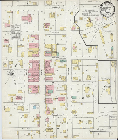 Sanborn Fire Insurance Map from Troy, Lincoln County, Missouri (1895), Sheet #0001 - Historic Sanborn Fire Insurance Map Print, vintage old map wall art, antique decor, genealogy gift, Missouri Missouri map