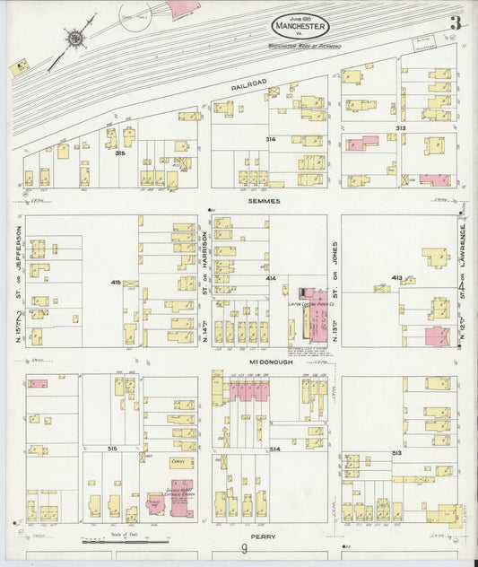 Sanborn Fire Insurance Map from Manchester, Chesterfield County, Virginia (1910), Sheet #0003 - Historic Sanborn Fire Insurance Map Print, vintage old map wall art, antique decor, genealogy gift, Virginia Virginia map
