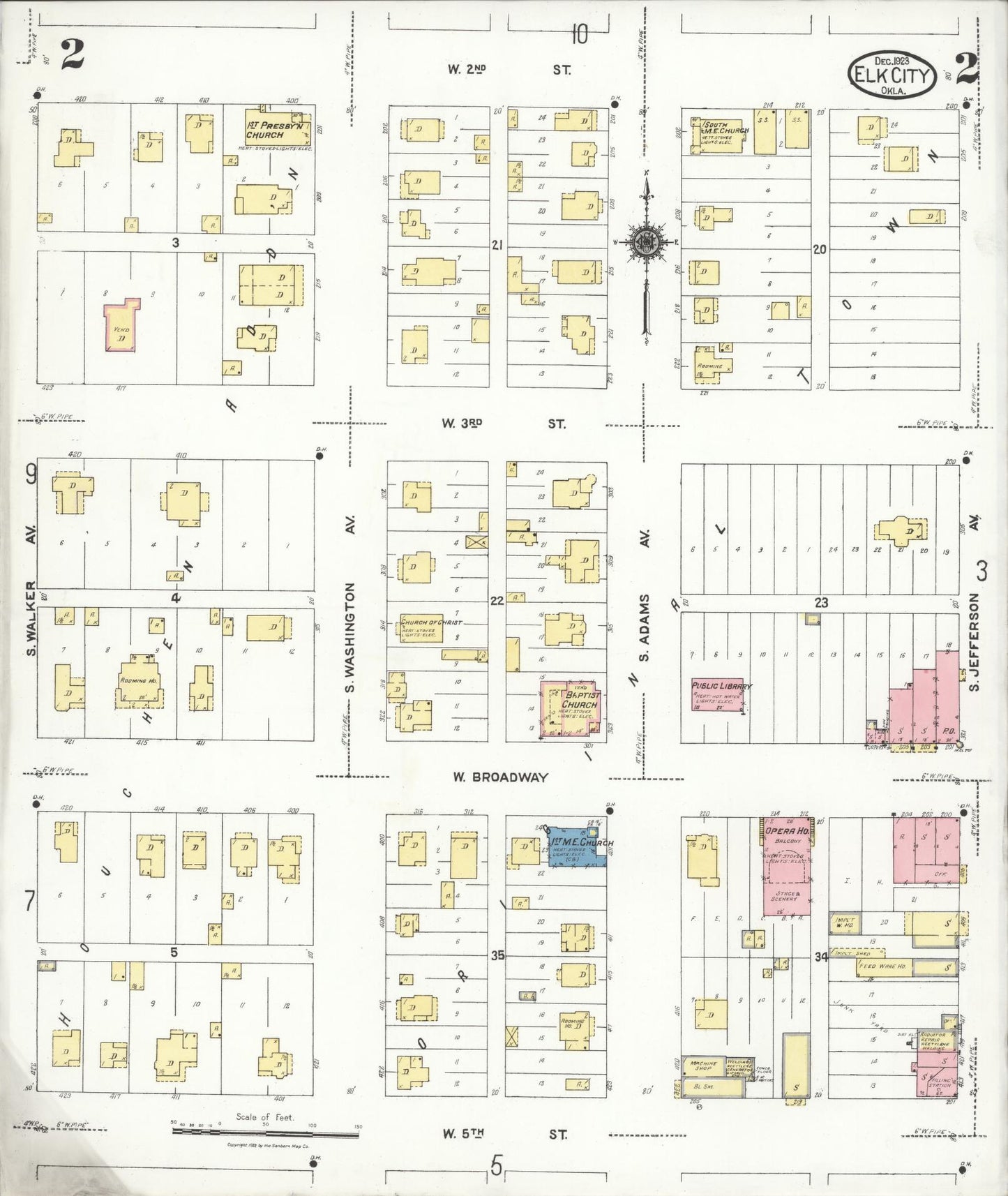 Sanborn Fire Insurance Map from Elk City, Beckham County, Oklahoma (1923), Sheet #0002 - Complete Map Set gallery image, historic Sanborn map, vintage wall art, Oklahoma Oklahoma