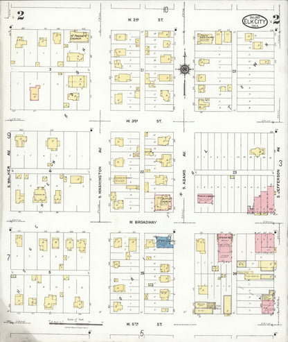 Sanborn Fire Insurance Map from Elk City, Beckham County, Oklahoma (1923), Sheet #0002 - Complete Map Set gallery image, historic Sanborn map, vintage wall art, Oklahoma Oklahoma