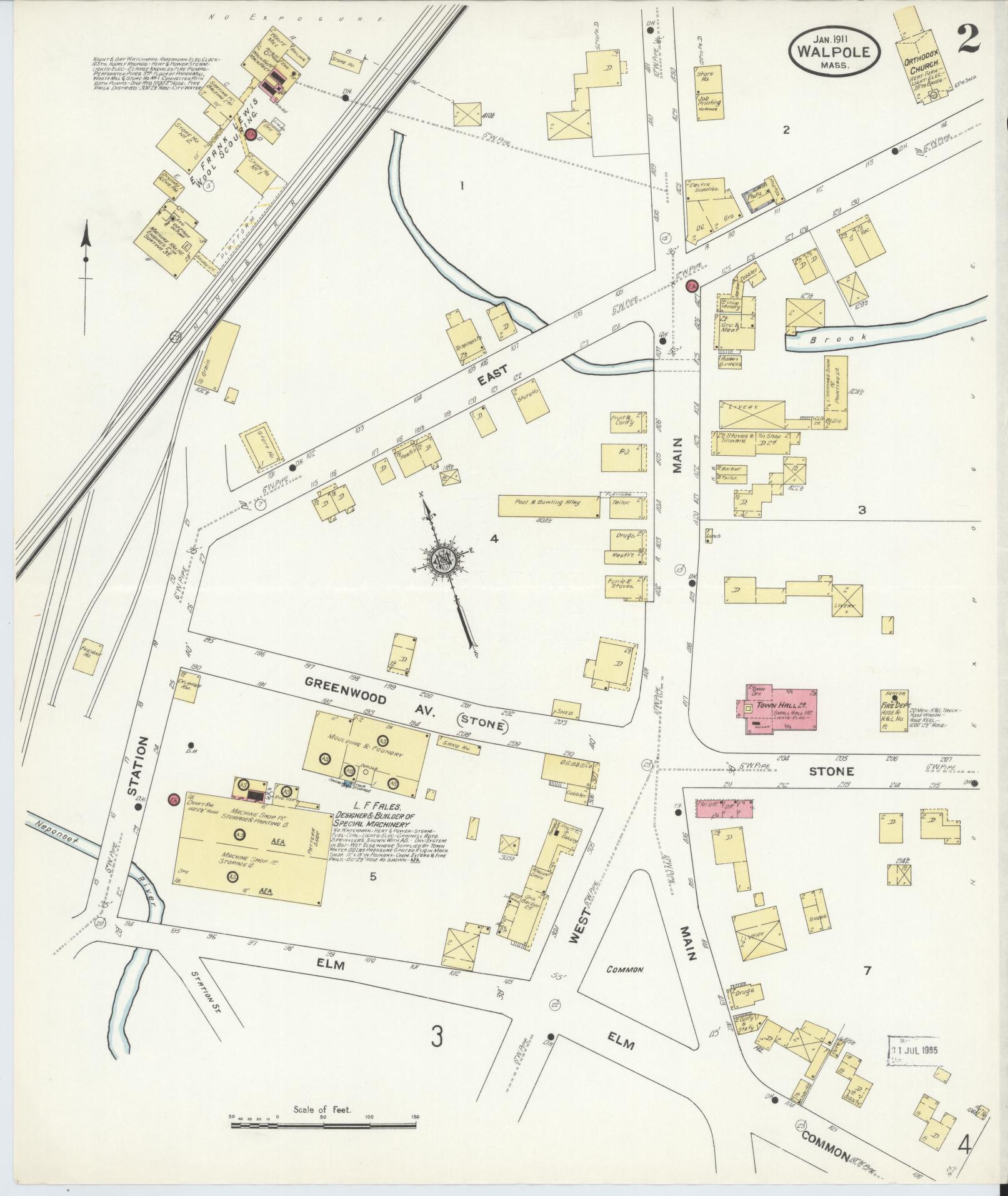 Sanborn Fire Insurance Map from Walpole, Norfolk County, Massachusetts (1911), Sheet #0002 - Complete Map Set gallery image, historic Sanborn map, vintage wall art, Massachusetts Massachusetts