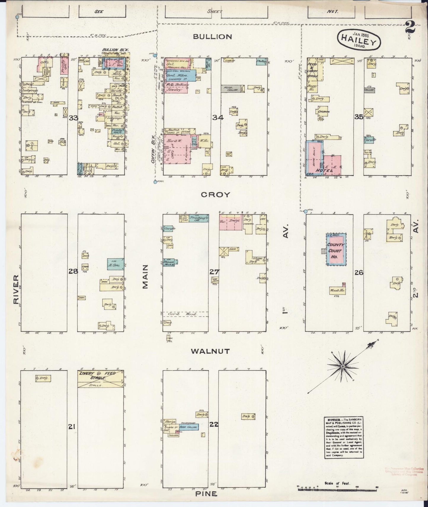 Sanborn Fire Insurance Map from Hailey, Blaine County, Idaho (1885), Sheet #0002 - Historic Sanborn Fire Insurance Map Print, vintage old map wall art, antique decor, genealogy gift, Idaho Idaho map