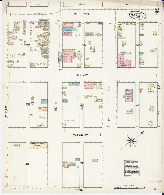 Sanborn Fire Insurance Map from Hailey, Blaine County, Idaho (1885), Sheet #0002 - Historic Sanborn Fire Insurance Map Print, vintage old map wall art, antique decor, genealogy gift, Idaho Idaho map