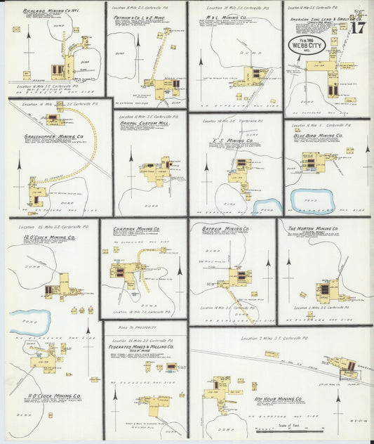Sanborn Fire Insurance Map from Webb City, Jasper County, Missouri (1906), Sheet #0017 - Historic Sanborn Fire Insurance Map Print, vintage old map wall art, antique decor, genealogy gift, Missouri Missouri map