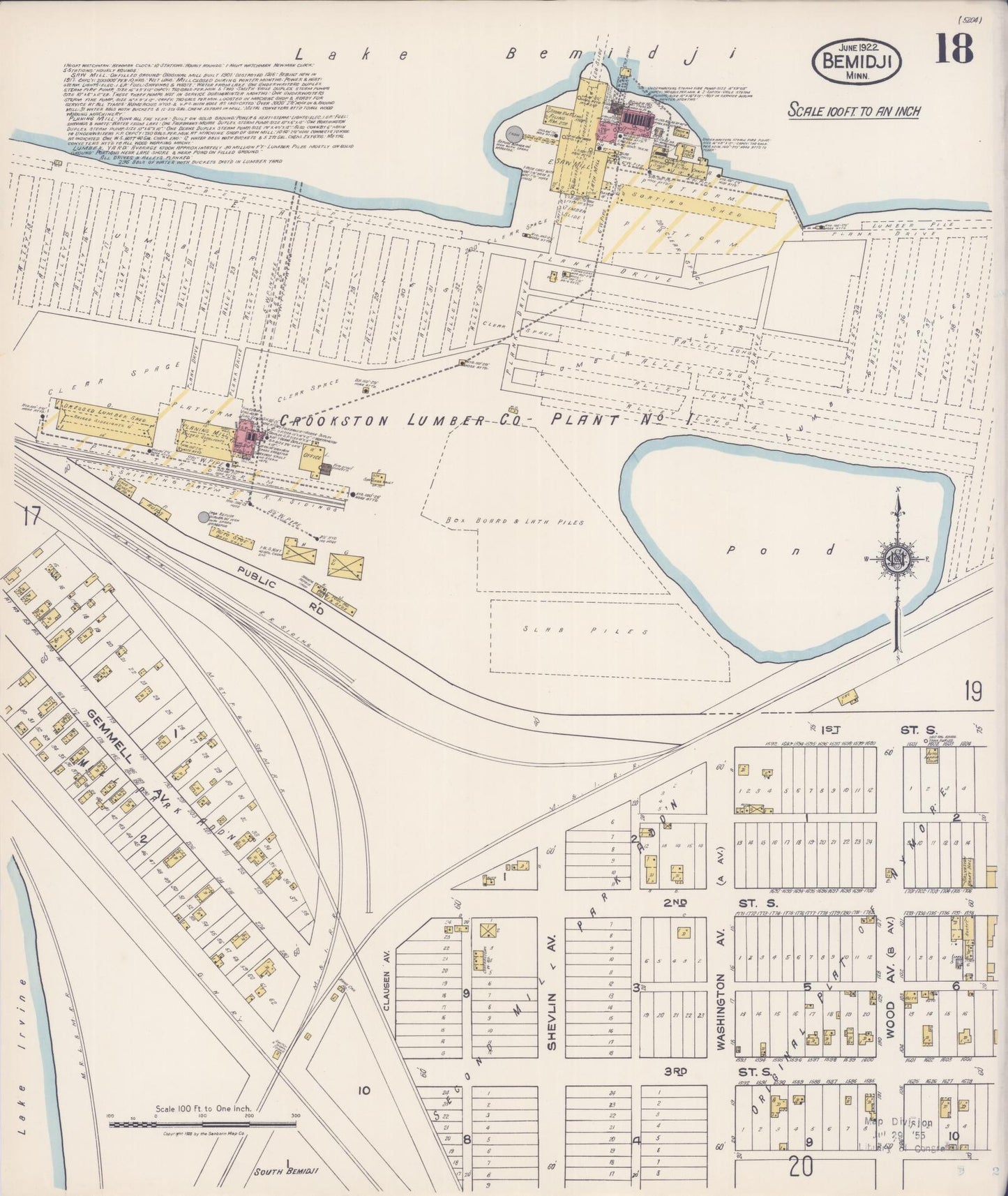 Sanborn Fire Insurance Map from Bemidji, Beltrami County, Minnesota (1922), Sheet #0018 - Complete Map Set gallery image, historic Sanborn map, vintage wall art, Minnesota Minnesota