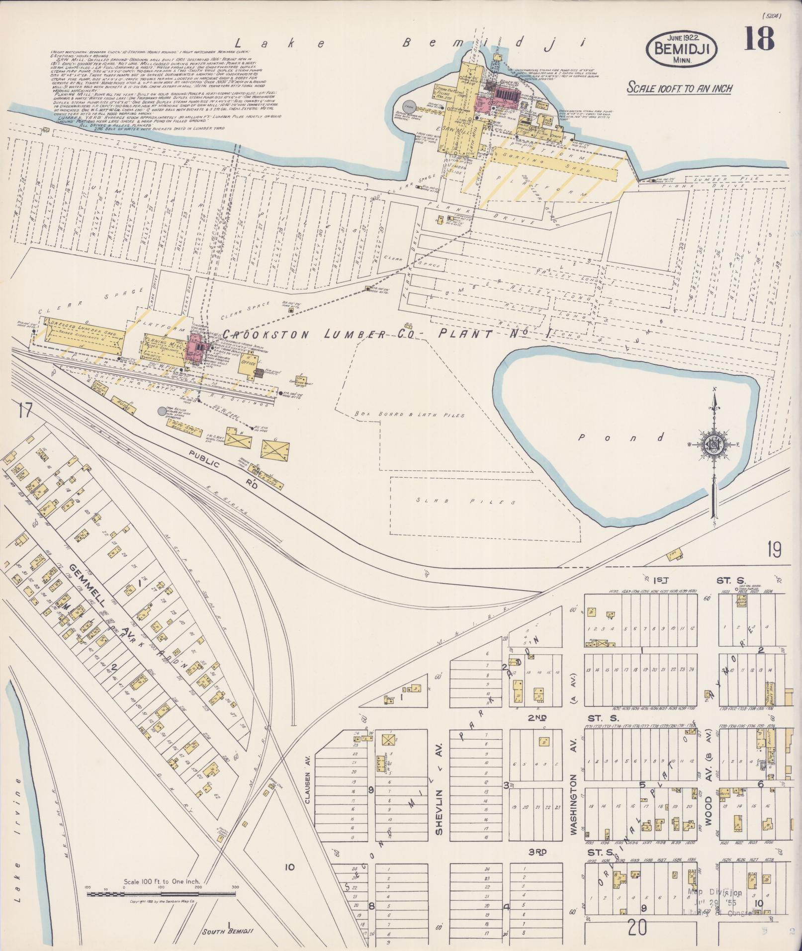 Sanborn Fire Insurance Map from Bemidji, Beltrami County, Minnesota (1922), Sheet #0018 - Complete Map Set gallery image, historic Sanborn map, vintage wall art, Minnesota Minnesota