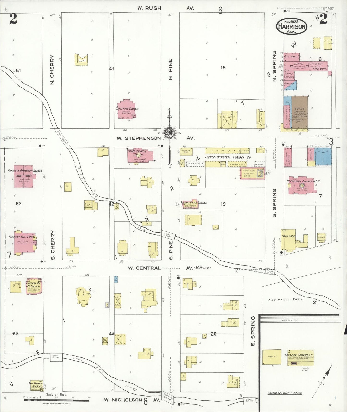 Sanborn Fire Insurance Map from Harrison, Boone County, Arkansas (1923), Sheet #0002 - Complete Map Set gallery image, historic Sanborn map, vintage wall art, Arkansas Arkansas