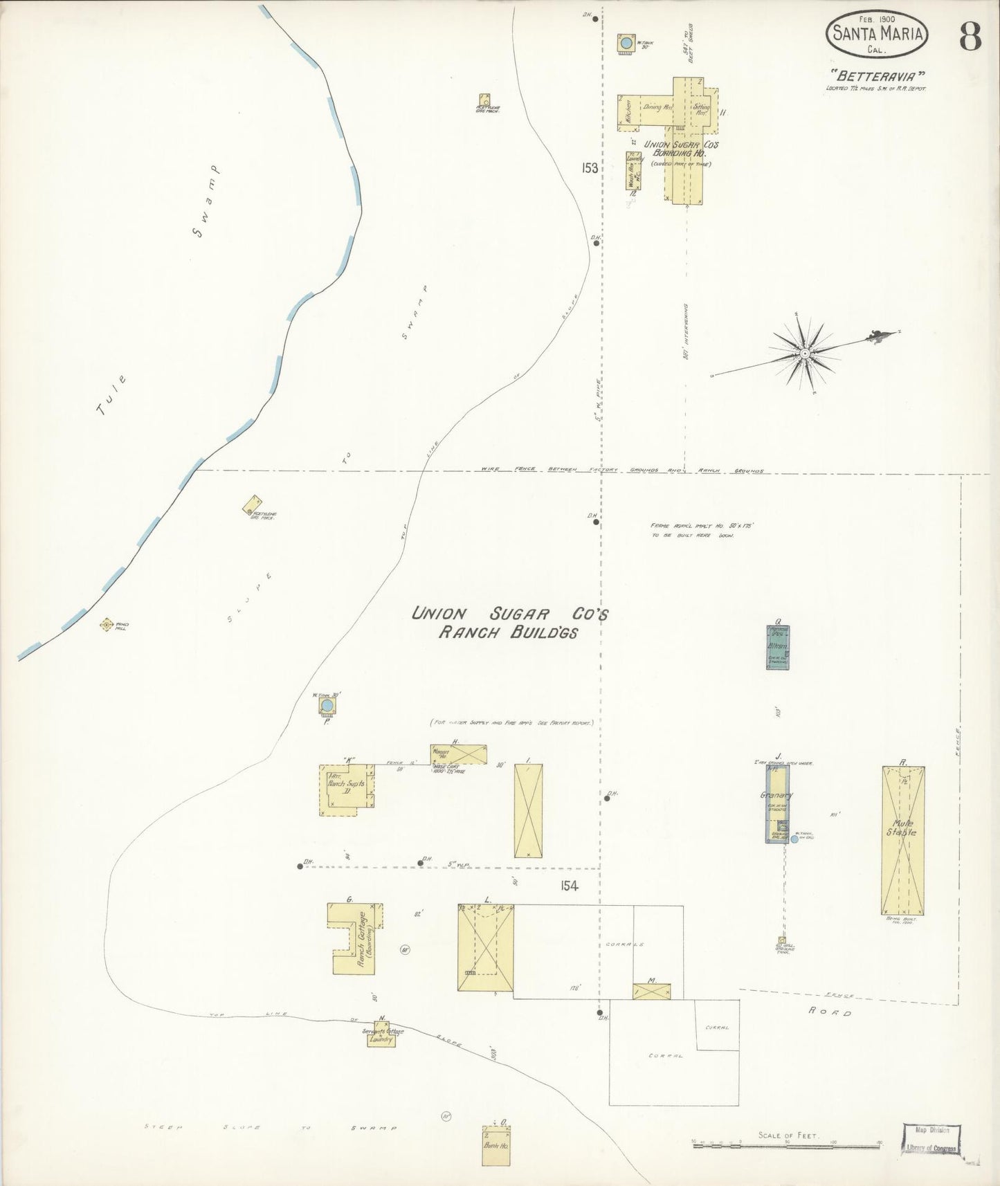 Sanborn Fire Insurance Map from Santa Maria, Santa Barbara County, California (1900), Sheet #0008 - Complete Map Set gallery image, historic Sanborn map, vintage wall art, California California