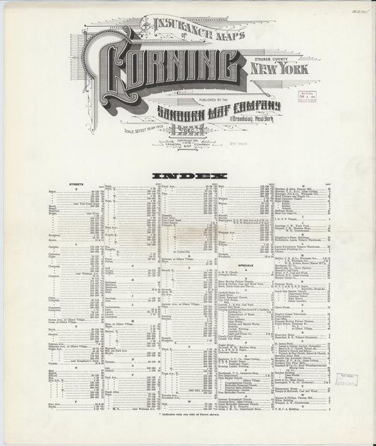Sanborn Fire Insurance Map from Corning, Steuben County, New York (1913), Sheet #0001 - Historic Sanborn Fire Insurance Map Print, vintage old map wall art, antique decor, genealogy gift, New York New York map