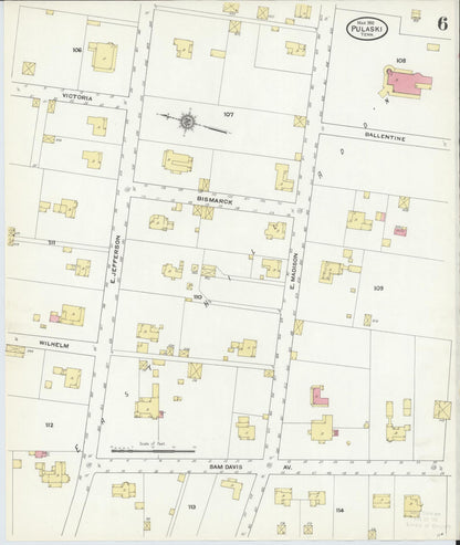 Sanborn Fire Insurance Map from Pulaski, Giles County, Tennessee (1910), Sheet #0006 - Complete Map Set gallery image, historic Sanborn map, vintage wall art, Tennessee Tennessee