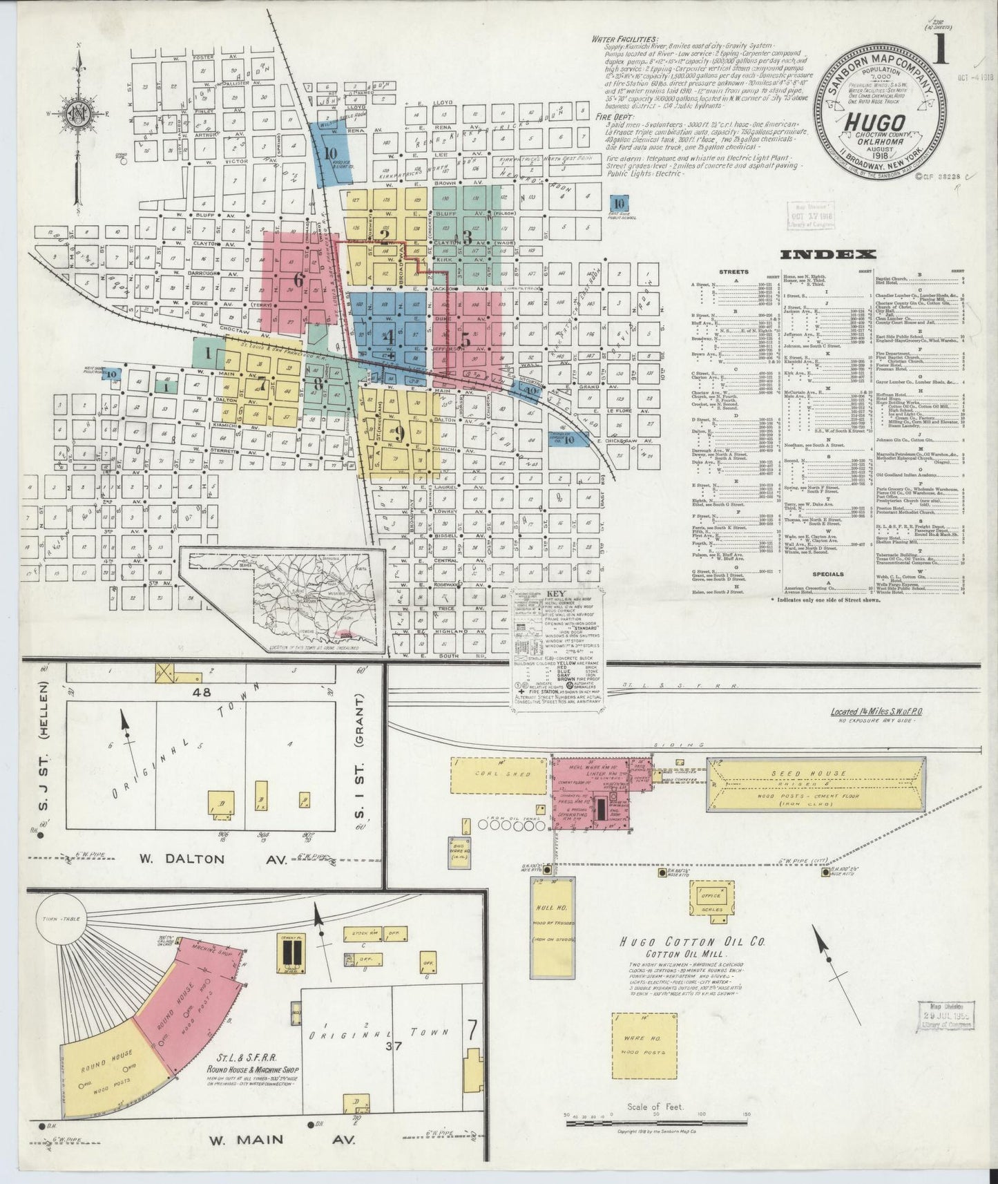 Sanborn Fire Insurance Map from Hugo, Choctaw County, Oklahoma (1918), Sheet #0001 - Historic Sanborn Fire Insurance Map Print, vintage old map wall art, antique decor, genealogy gift, Oklahoma Oklahoma map