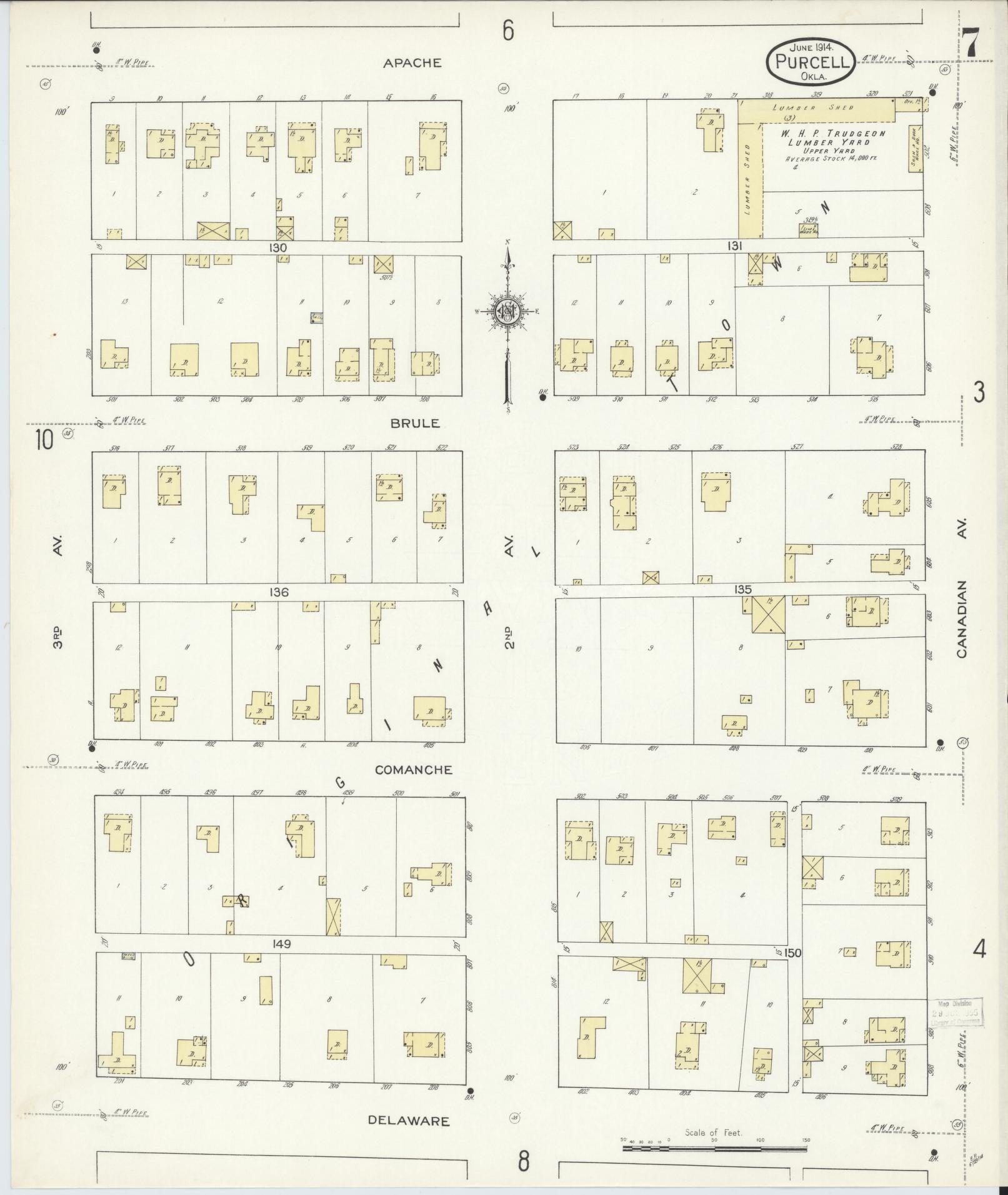Sanborn Fire Insurance Map from Purcell, McClain County, Oklahoma (1914), Sheet #0007 - Historic Sanborn Fire Insurance Map Print, vintage old map wall art, antique decor, genealogy gift, Oklahoma Oklahoma map
