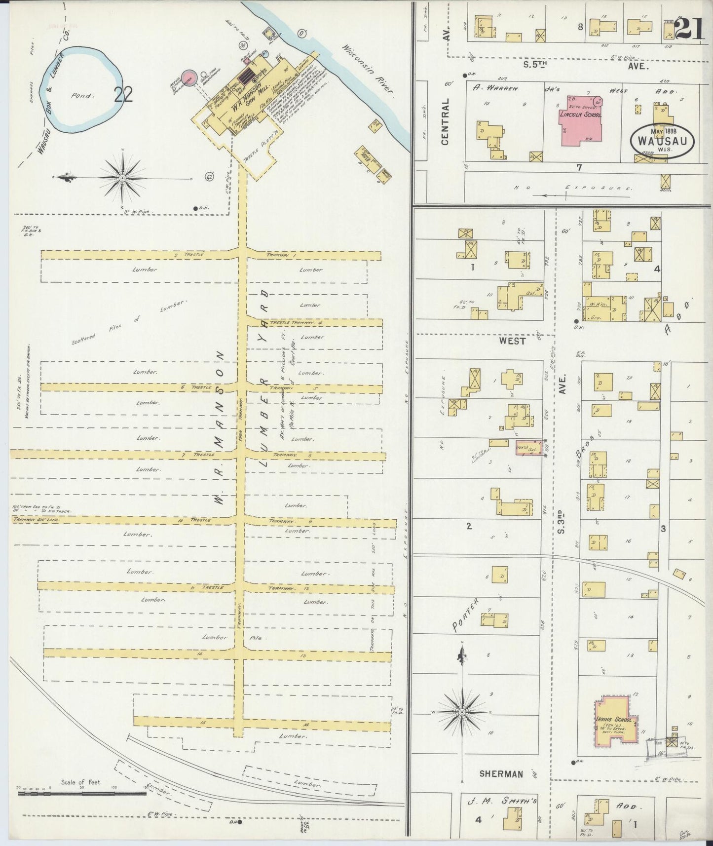 Sanborn Fire Insurance Map from Wausau, Marathon County, Wisconsin (1898), Sheet #0021 - Complete Map Set gallery image, historic Sanborn map, vintage wall art, Wisconsin Wisconsin