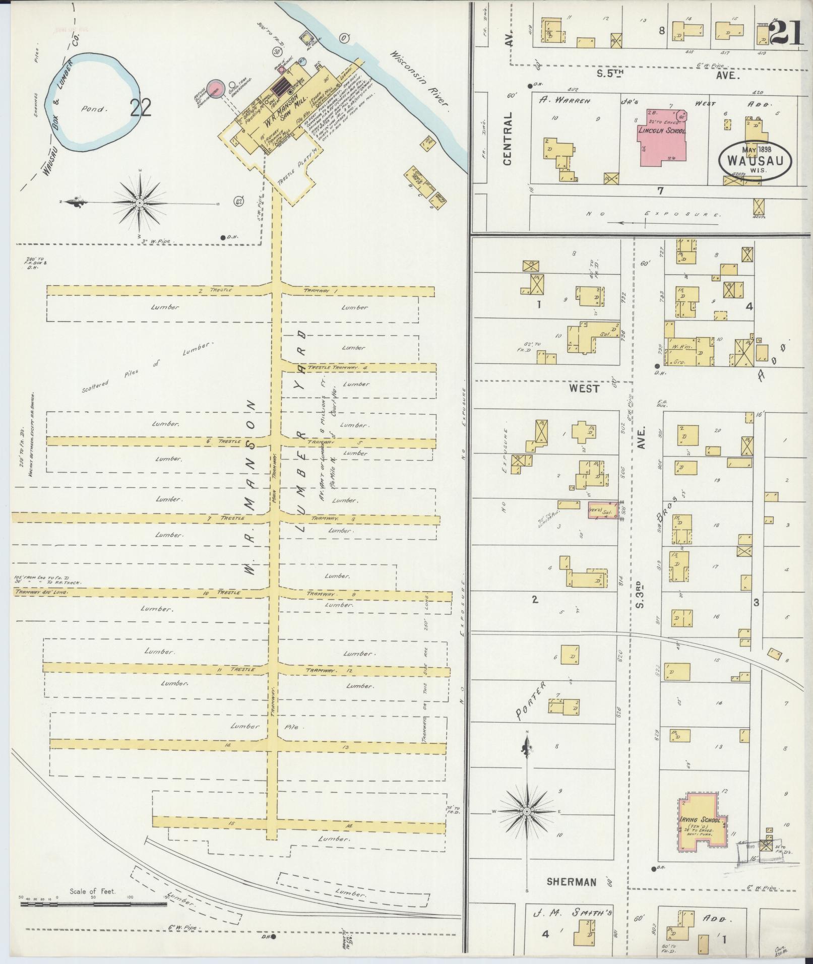 Sanborn Fire Insurance Map from Wausau, Marathon County, Wisconsin (1898), Sheet #0021 - Complete Map Set gallery image, historic Sanborn map, vintage wall art, Wisconsin Wisconsin