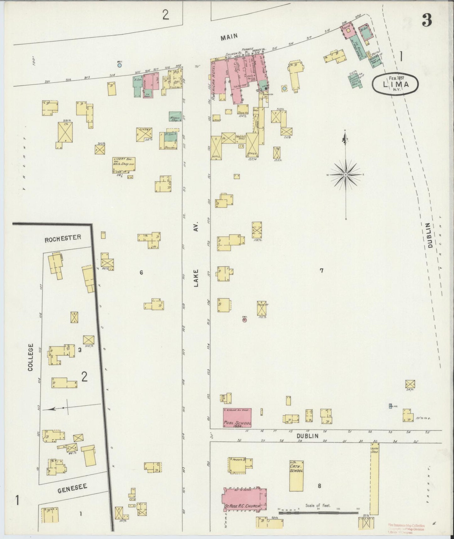 Sanborn Fire Insurance Map from Lima, Livingston County, New York (1897), Sheet #0003 - Historic Sanborn Fire Insurance Map Print, vintage old map wall art, antique decor, genealogy gift, New York New York map